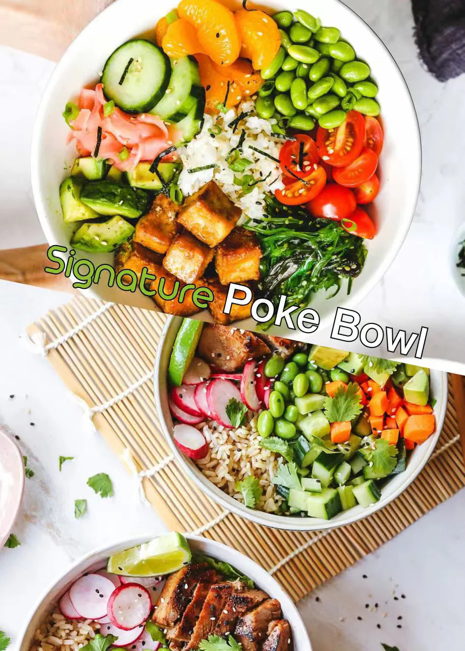 Signature Poke Bowls with Tofu & Grilled Meat at Natural Kitchen Wilton, a Fast Casual Restaurant in Wilton